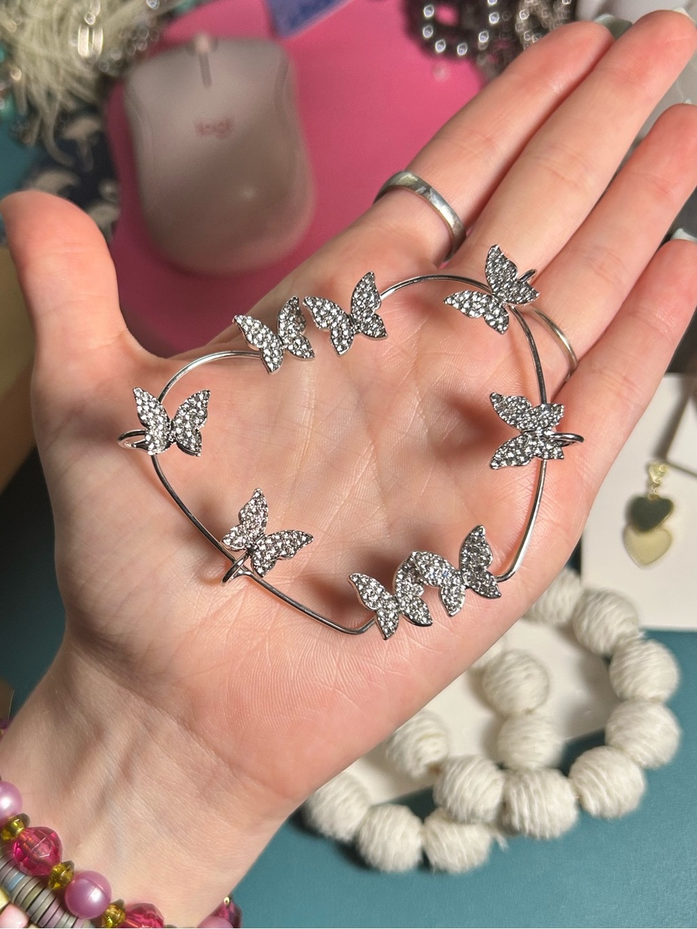 Silver Butterfly Crystal Ear Cuffs